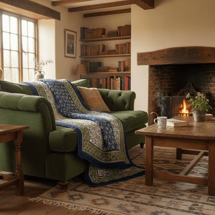 Cottage Garden Rajasthani Block Printed Quilt - Violet Elizabeth - Linens & Bedding