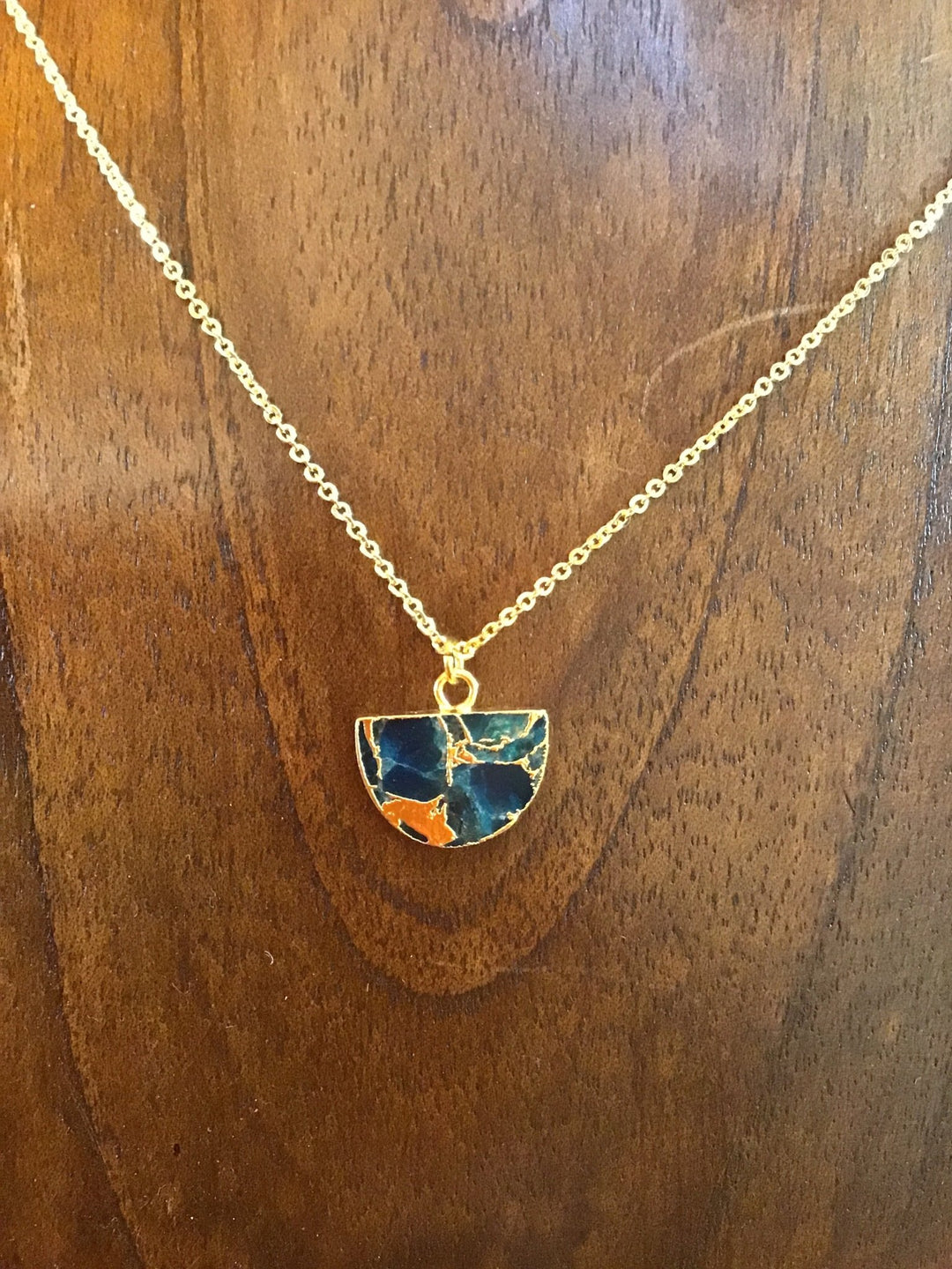 Crackle Half Moon Blue Jasper Gold Necklace - Violet Elizabeth - Jewellery