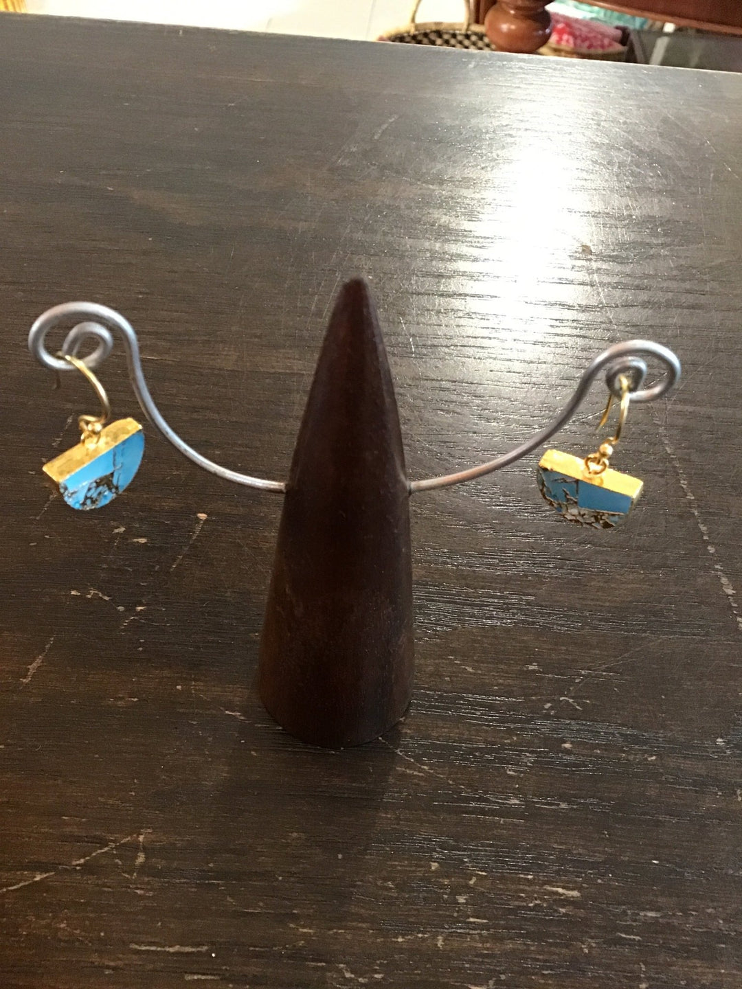 Crackle Half Moon Turquoise Gold Earrings - Violet Elizabeth - Jewellery