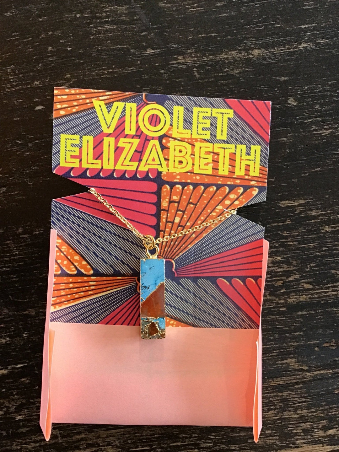 Crackle Mini Turquoise & Cranberry Gold Necklace - Violet Elizabeth - Jewellery