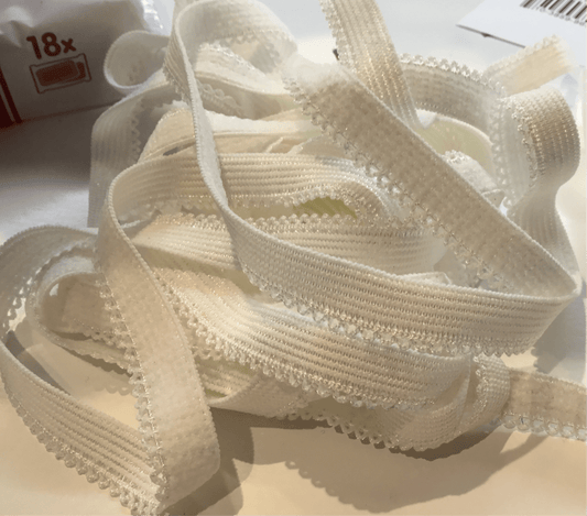 Cream 12mm under bust or knicker elastic inc. neat qscalloped edge - Violet Elizabeth - Haberdashery