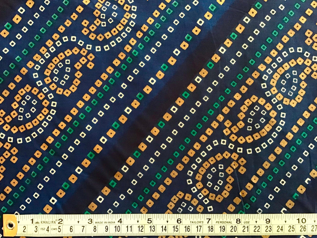 Dark blue diagonal print in gold and white Screen Printed Fabric 100% Cotton - Violet Elizabeth - Haberdashery