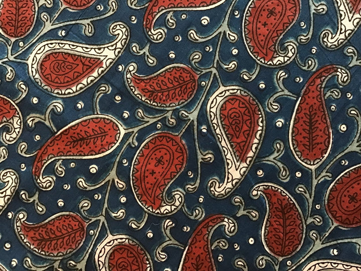 Dark Blue/Red Paisley Screen Printed Screen Printed Cotton Fabric