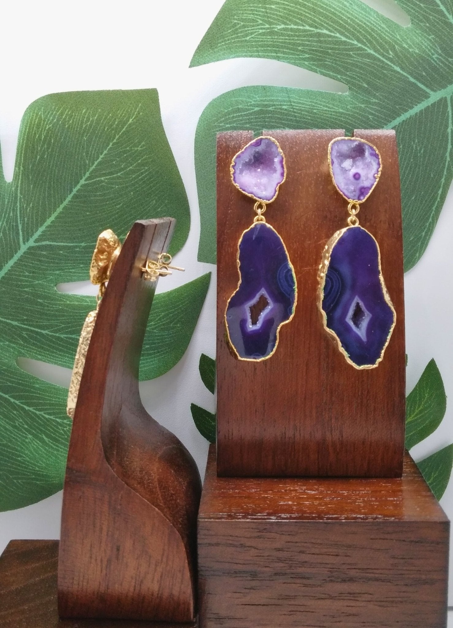 Deep Purple Agate Slice Drop Earrings - Violet Elizabeth - Jewellery
