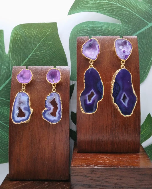 Deep Purple Agate Slice Drop Earrings - Violet Elizabeth - Jewellery