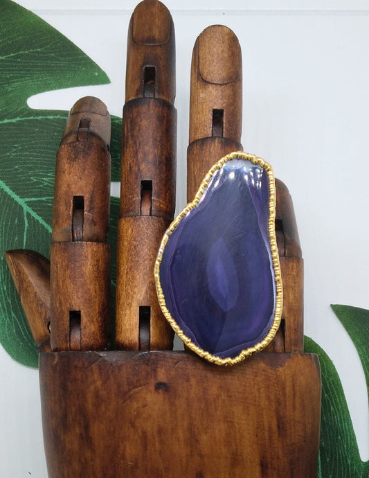 Deep Purple Large Agate Slice Ring - Violet Elizabeth - Jewellery