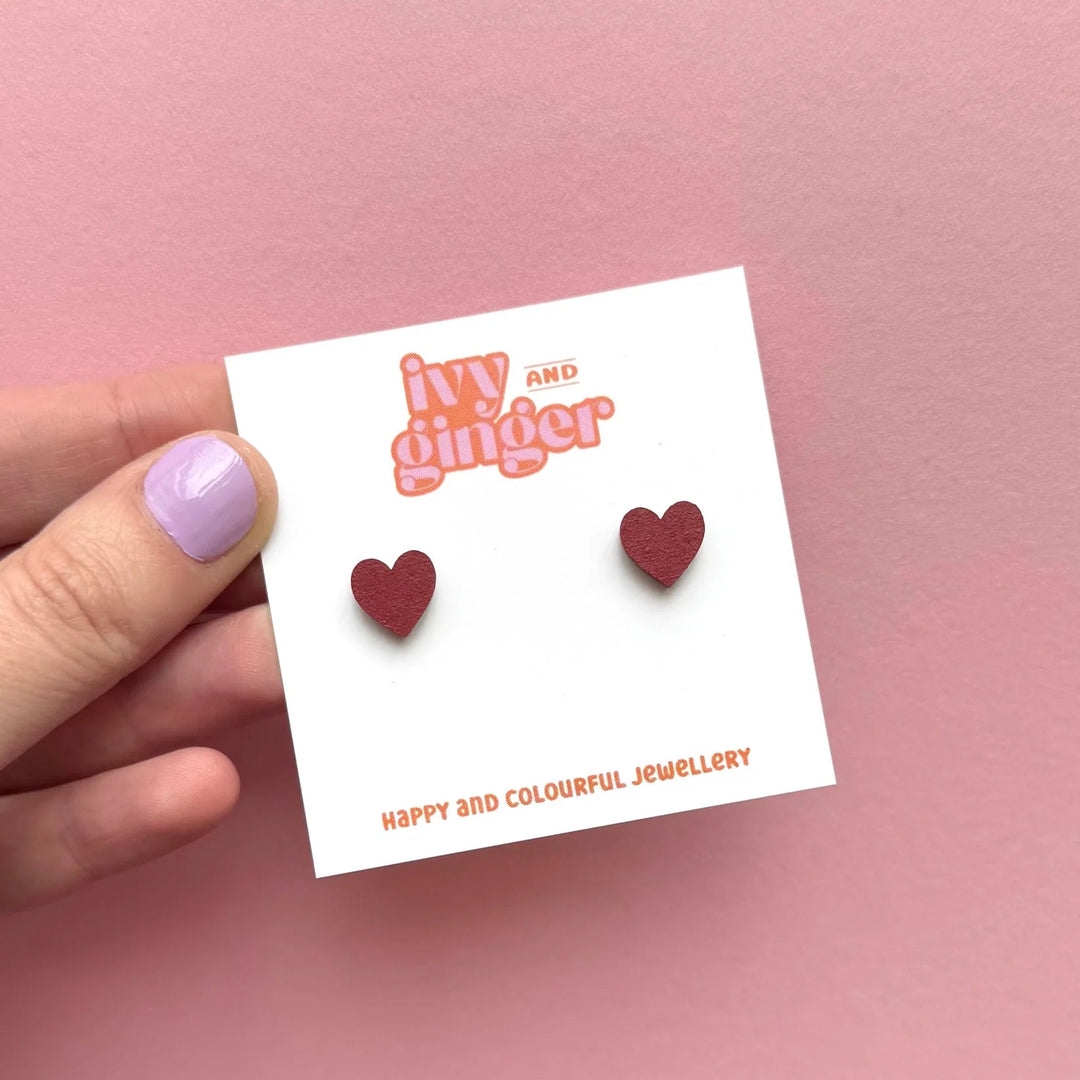 Deep Red Heart Studs: Mini - Violet Elizabeth - Jewellery