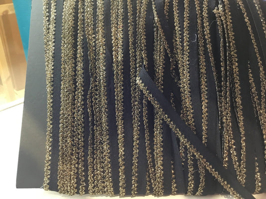 Elastic: black and gold made for knickers 12mm inc.patterened edge - Violet Elizabeth - Haberdashery
