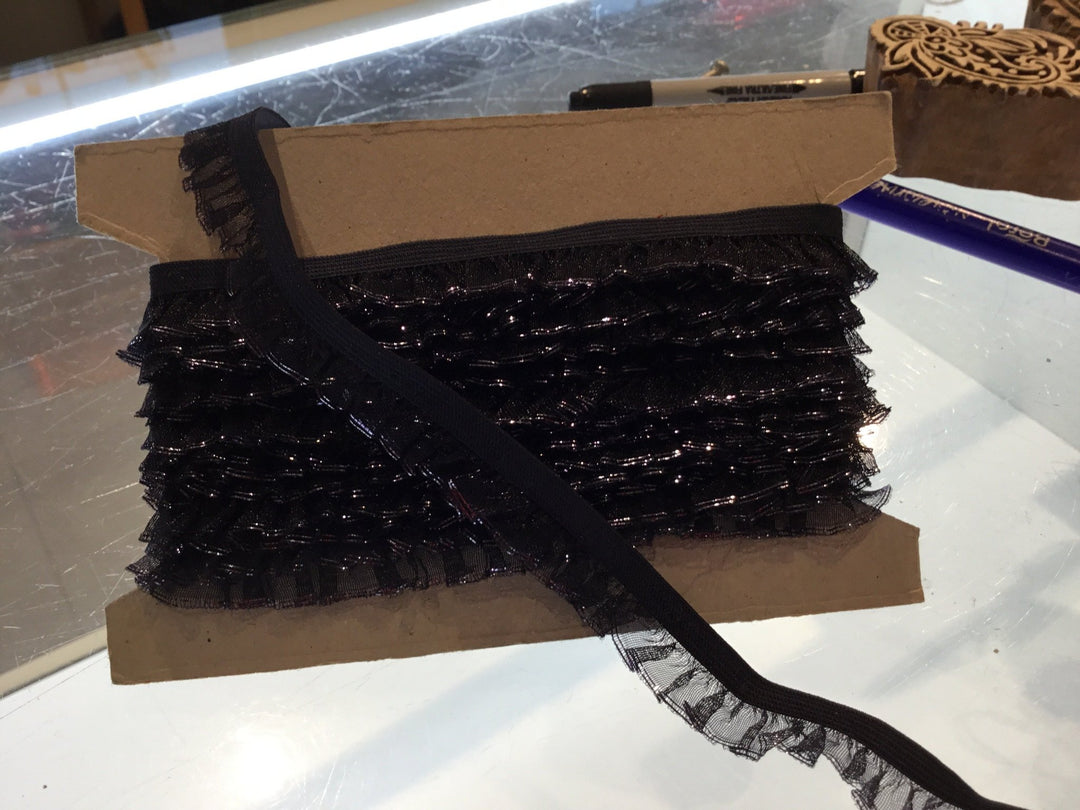 Elastic midnight blue for knickers 10mm inc. with frill run through with silver. - Violet Elizabeth - Haberdashery