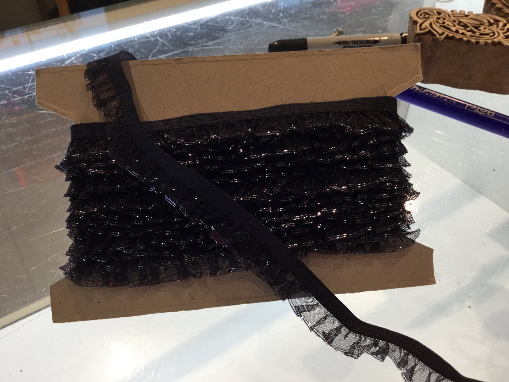 Elastic midnight blue for knickers 10mm inc. with frill run through with silver. - Violet Elizabeth - Haberdashery
