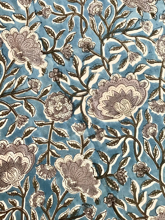 Exotic flower print Block Printed Fabric - Violet Elizabeth - Haberdashery