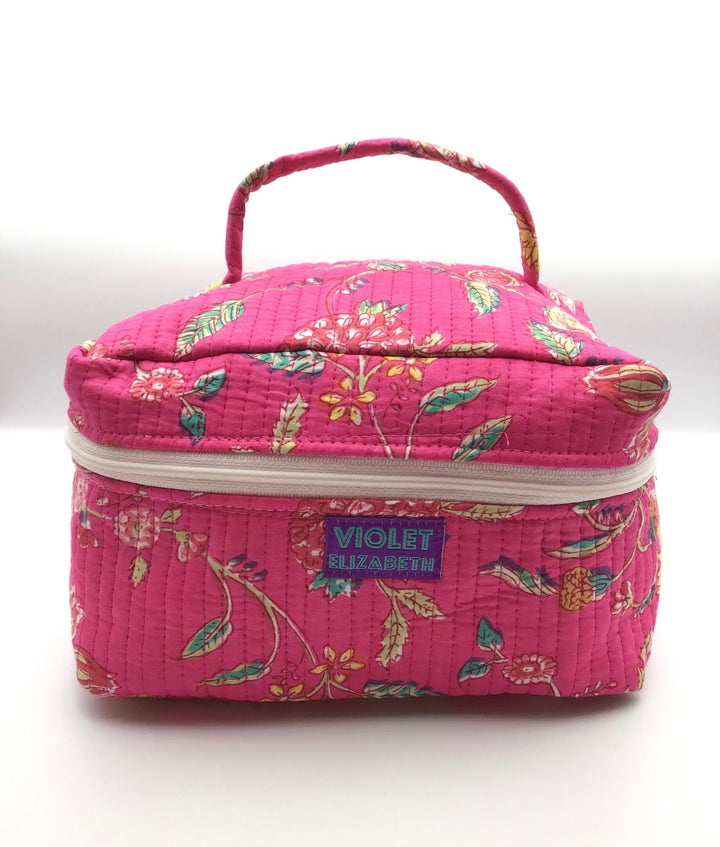 Fuchsia Flower Vanity Printed Cotton Vanity Bag
