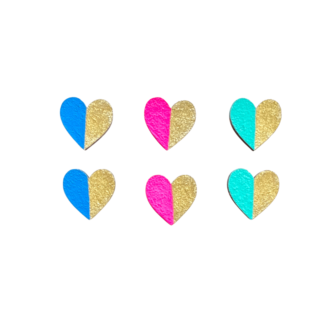Gold edge hearts set brights wooden statement earrings - Violet Elizabeth - Jewellery