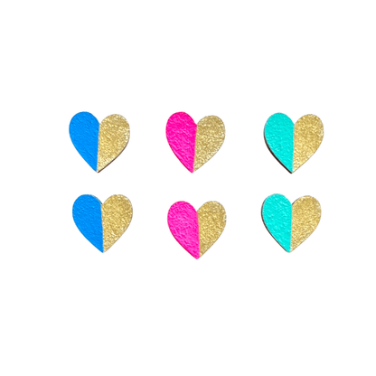 Gold edge hearts set brights wooden statement earrings - Violet Elizabeth - Jewellery
