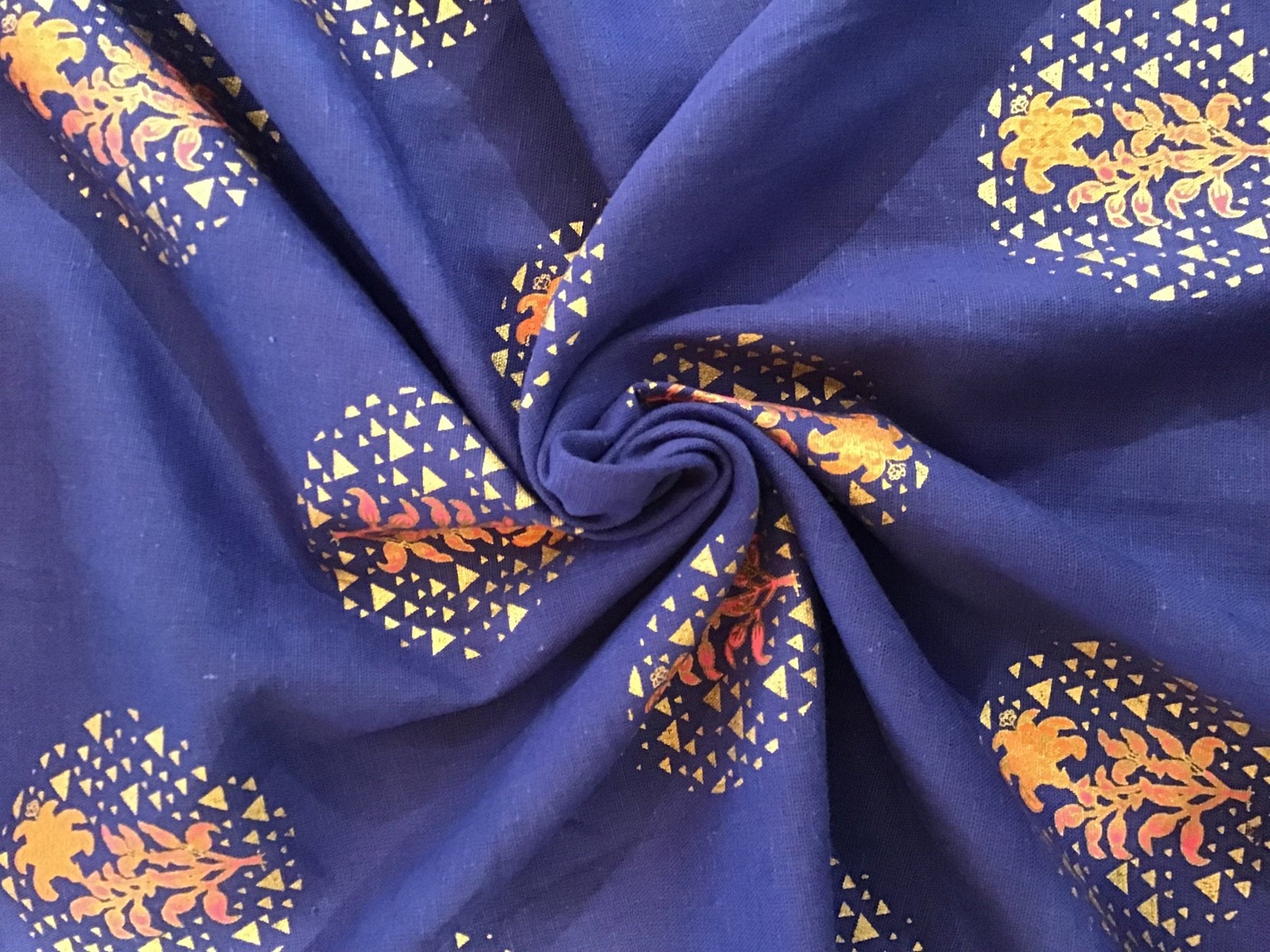 Golden circles Screen Printed Fabric 100% Cotton - Violet Elizabeth - Haberdashery