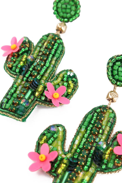 GREEN AND PINK CACTUS EARRINGS - Violet Elizabeth - 