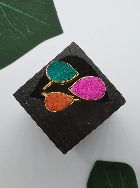 Green, Orange and Pink Triple Sugar Druzy Ring - Violet Elizabeth - Jewellery
