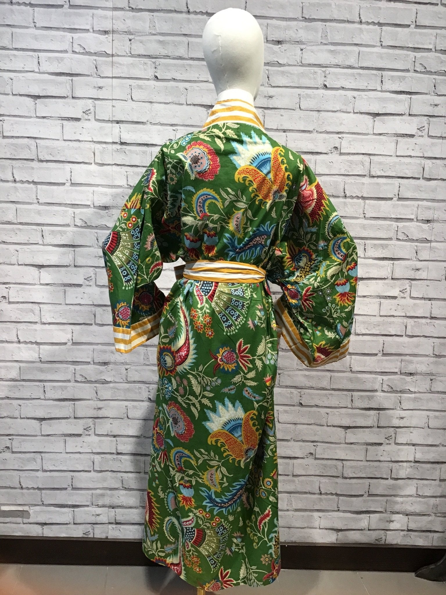 Green Paisley Long Cotton Robe - Violet Elizabeth - Clothing