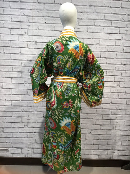 Green Paisley Long Cotton Robe - Violet Elizabeth - Clothing
