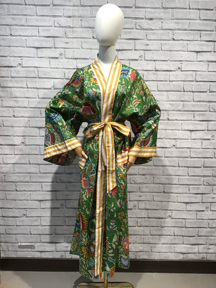 Green Paisley Long Cotton Robe - Violet Elizabeth - Clothing