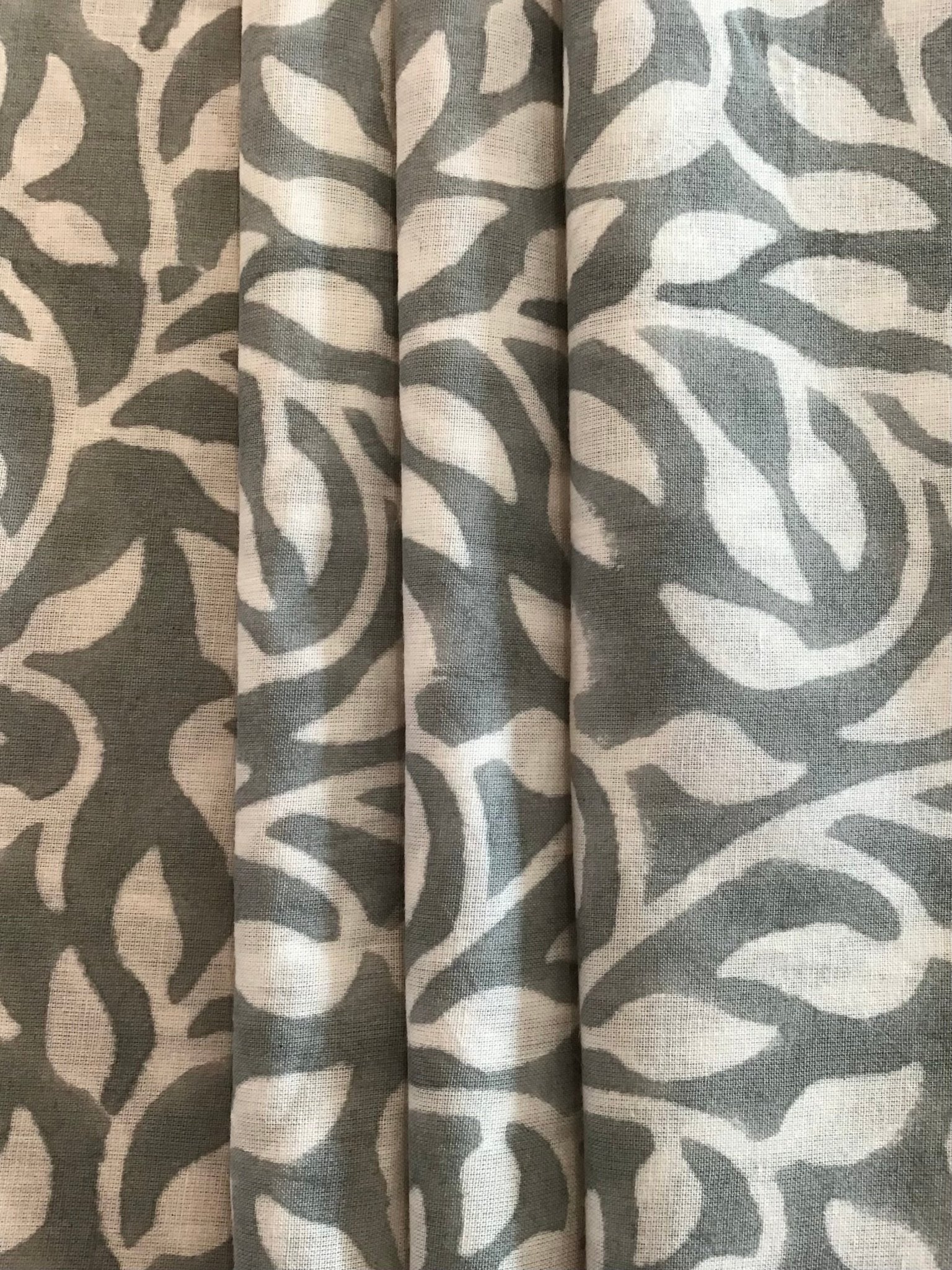 Grey leaf swirl print Block Printed Fabric - Violet Elizabeth - Haberdashery