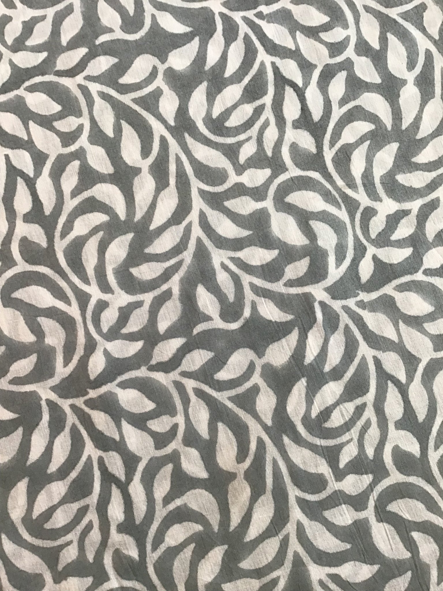 Grey leaf swirl print Block Printed Fabric - Violet Elizabeth - Haberdashery