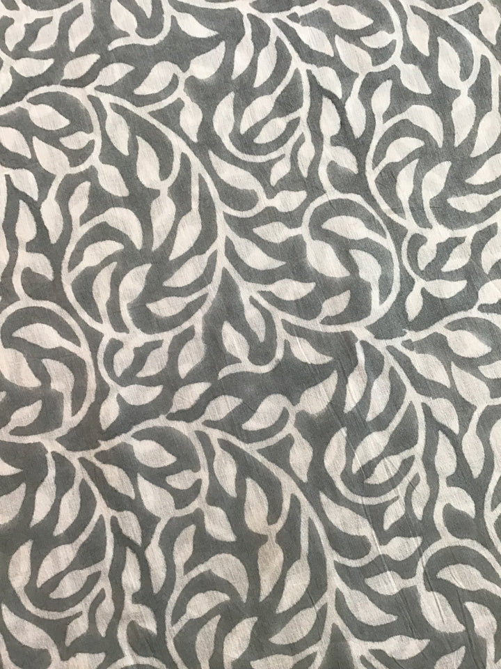 Grey leaf swirl print Block Printed Cotton Fabric