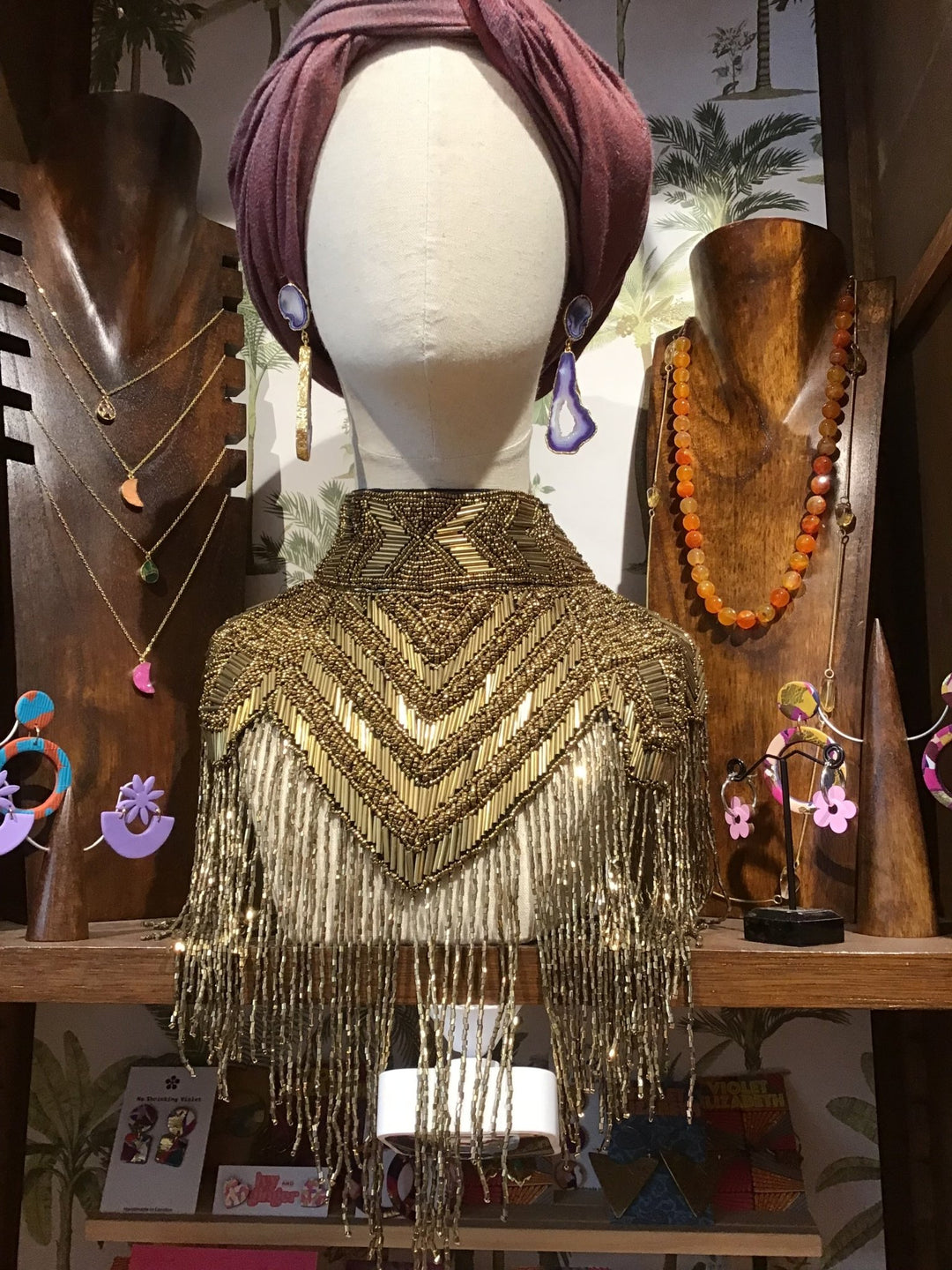 Hand Beaded Collar With Elegant Fringe - Violet Elizabeth - 