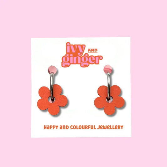Handmade Fun Summer Statement Orange flower Hoop Earrings - Violet Elizabeth - 