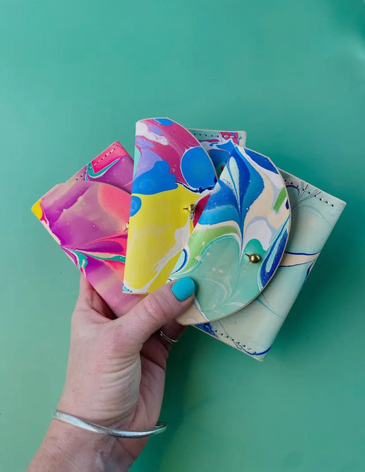 Handmade Leather Card Purse - Marbled - Violet Elizabeth - Handbags