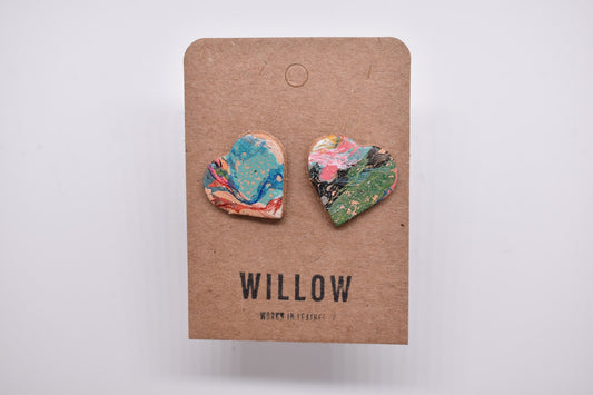 Heart Marbled Leather Earrings - Violet Elizabeth - Jewellery