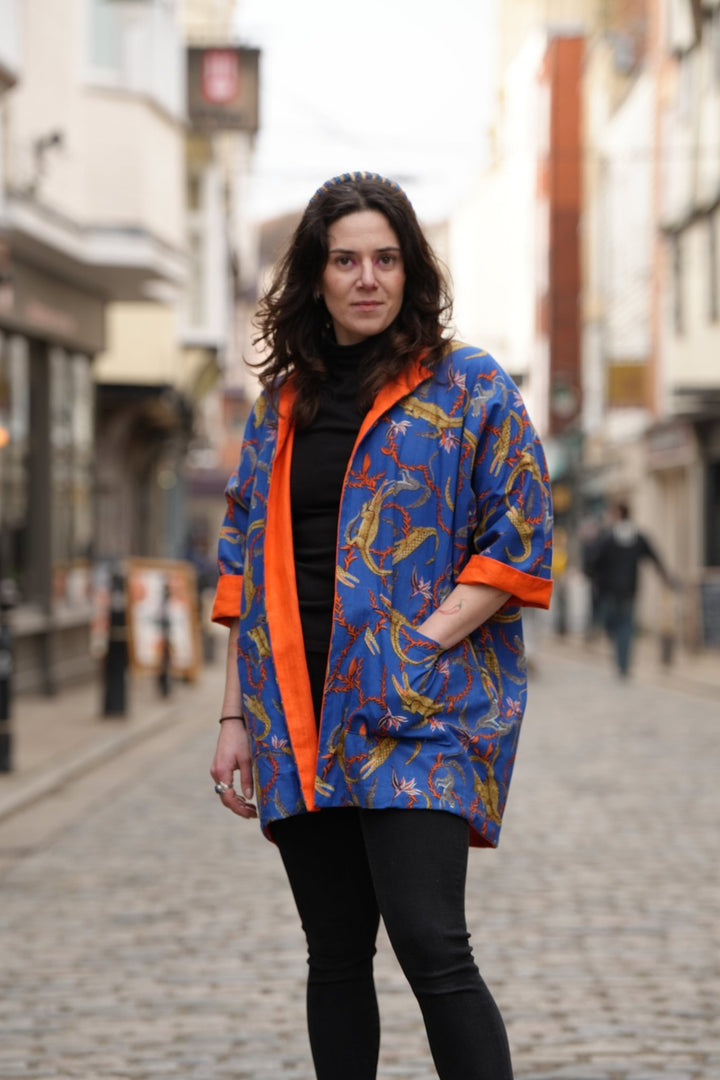 Hephaestus Flame Orange Linen Jacket: Mid Length - Violet Elizabeth - 
