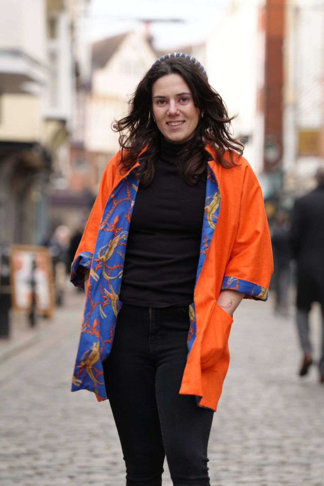 Hephaestus Flame Orange Linen Jacket: Mid Length - Violet Elizabeth - 