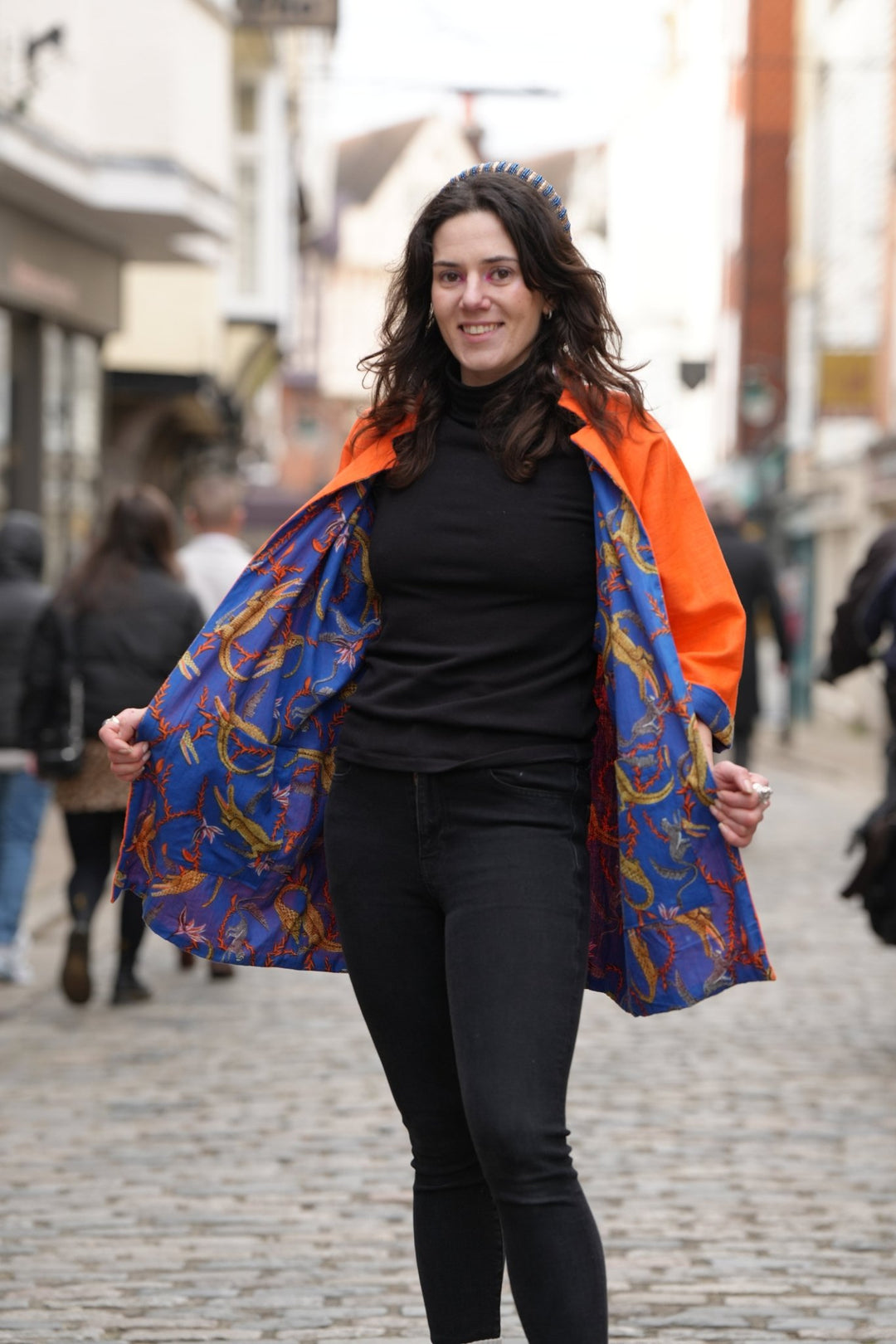 Hephaestus Flame Orange Linen Jacket: Mid Length - Violet Elizabeth - 