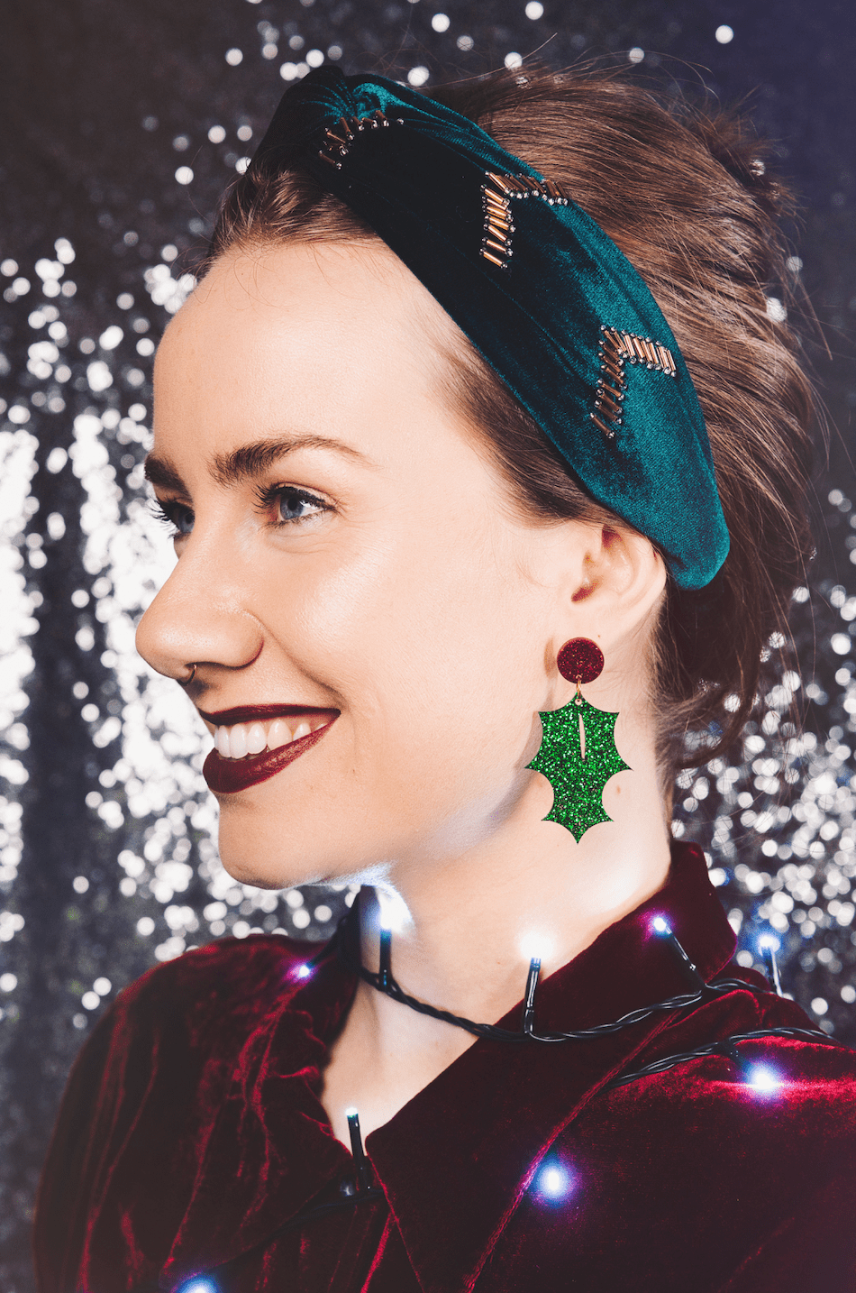 Holly Leaf Christmas Glitter Earrings - Best Seller - Violet Elizabeth - Jewellery