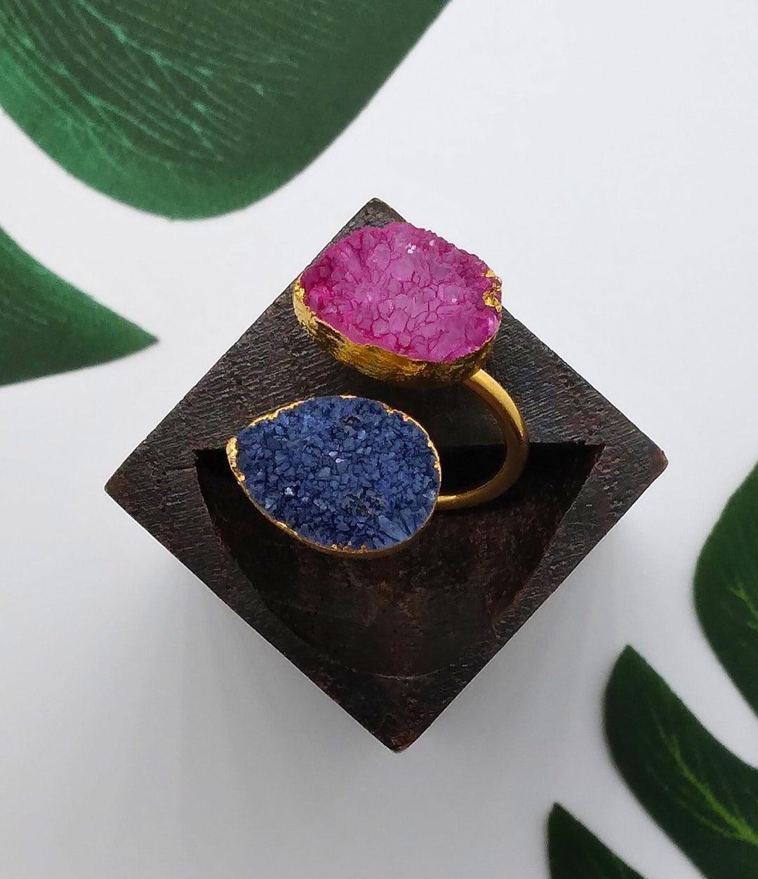 Hot Pink and Blue Double Druzy Agate Ring - Violet Elizabeth - Jewellery