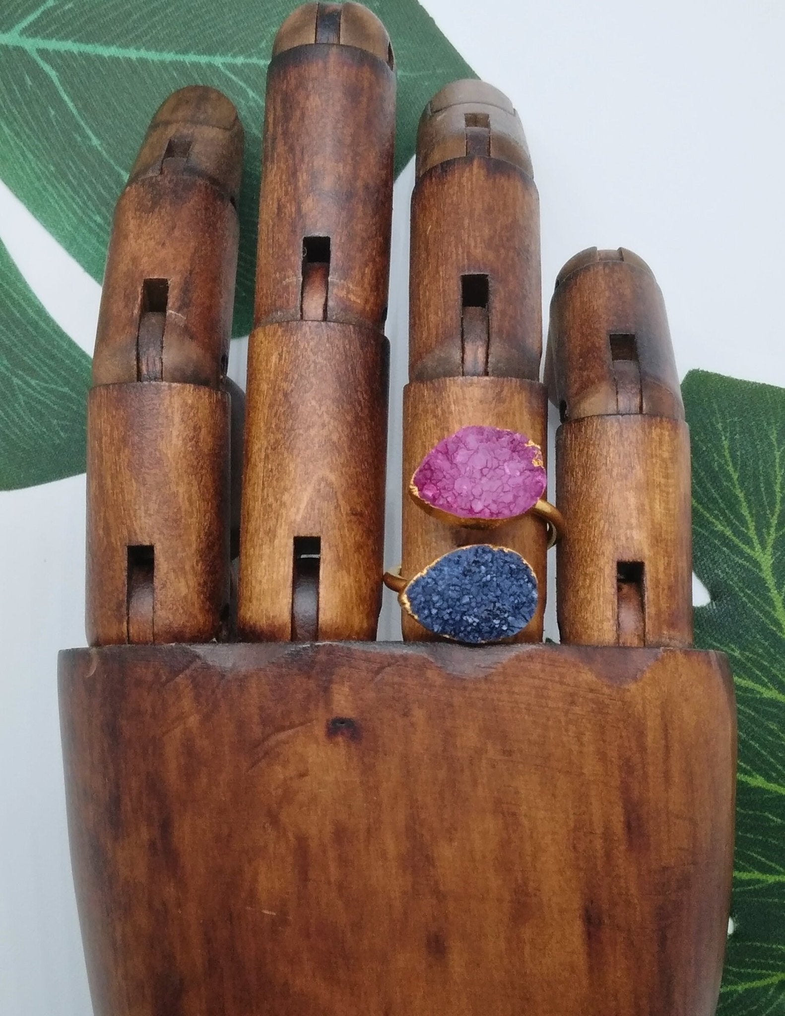 Hot Pink and Blue Double Druzy Agate Ring - Violet Elizabeth - Jewellery
