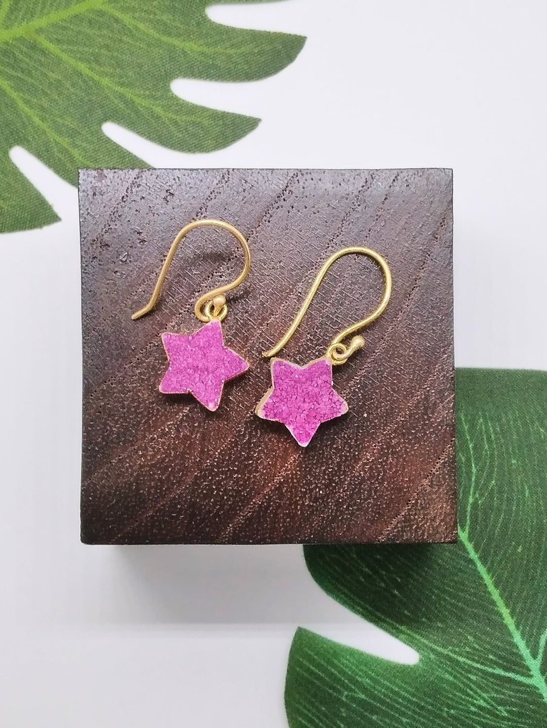 Hot Pink Sugar Druzy Star Earrings - Violet Elizabeth - Jewellery