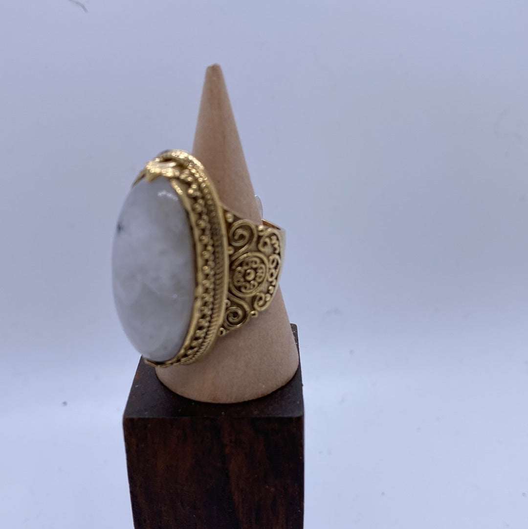 Vintage Engraved Brass Ring: Various gemstones - Violet Elizabeth