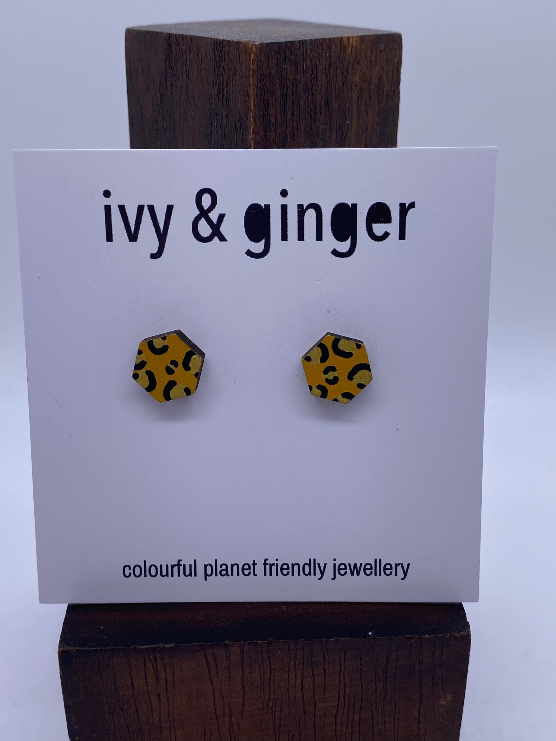 Leopard Print hexagon Studs: Mini - Violet Elizabeth