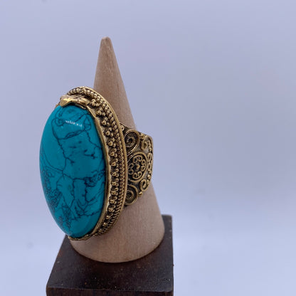 Vintage Engraved Brass Ring: Various gemstones - Violet Elizabeth