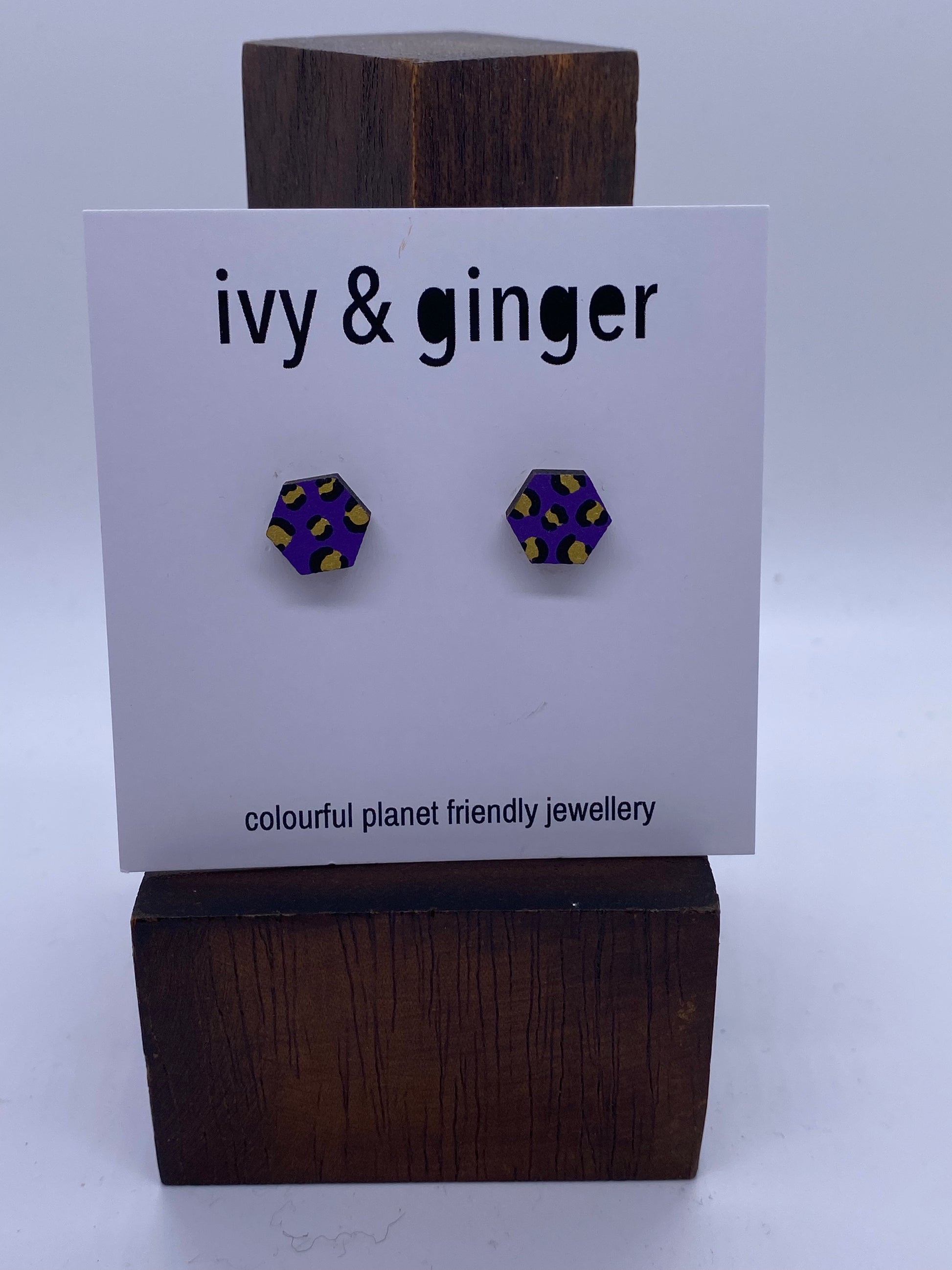 Leopard Print hexagon Studs: Mini - Violet Elizabeth