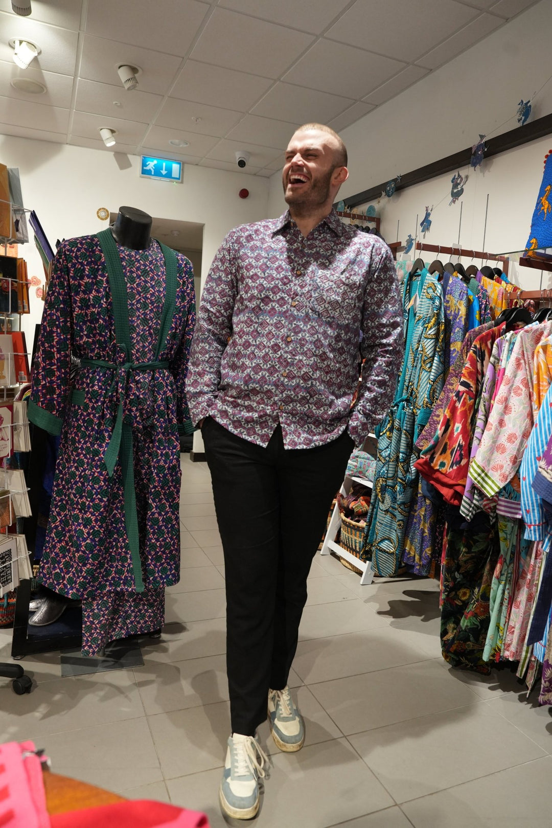 Indigo and Red Block Print Cotton Flannel Winter - Violet Elizabeth - Clothing