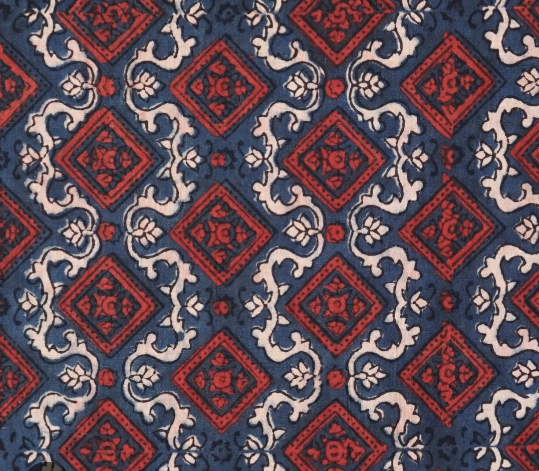 Indigo and Red Block Print Cotton Flannel Winter - Violet Elizabeth - Clothing