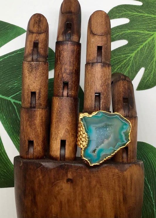 Island Paradise Wonder and sparkle Agate Slice Ring - Violet Elizabeth - Jewellery