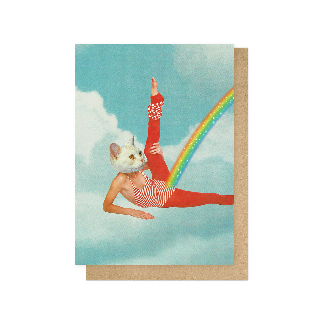 Kitty Rainbow Workout Greetings Card - Violet Elizabeth - 