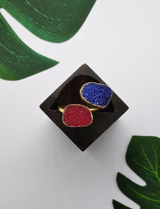 Magenta and Blue Double Druzy Agate Ring - Violet Elizabeth - Jewellery