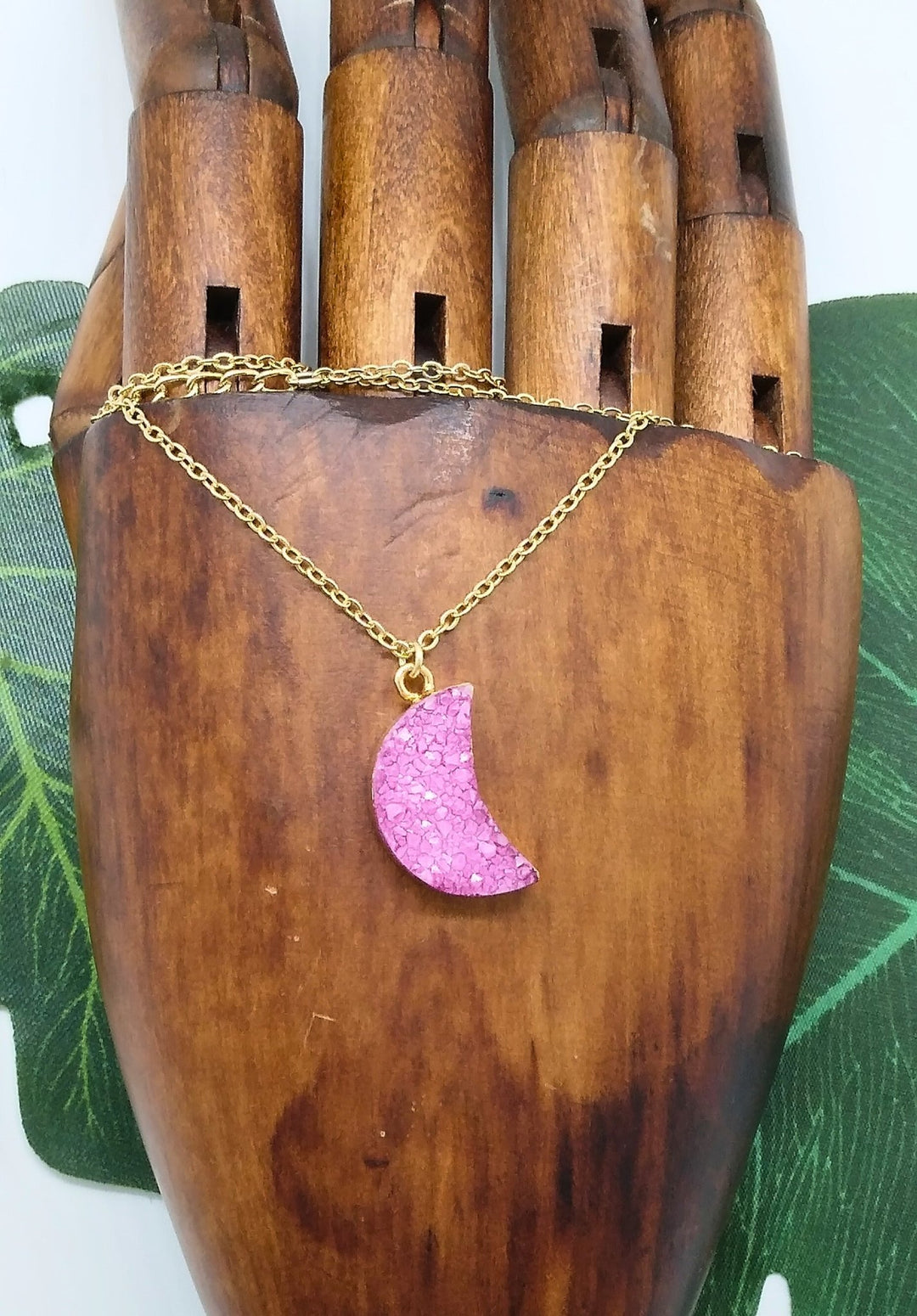 Magenta Geode Druzy Moon Necklace - Violet Elizabeth - Jewellery