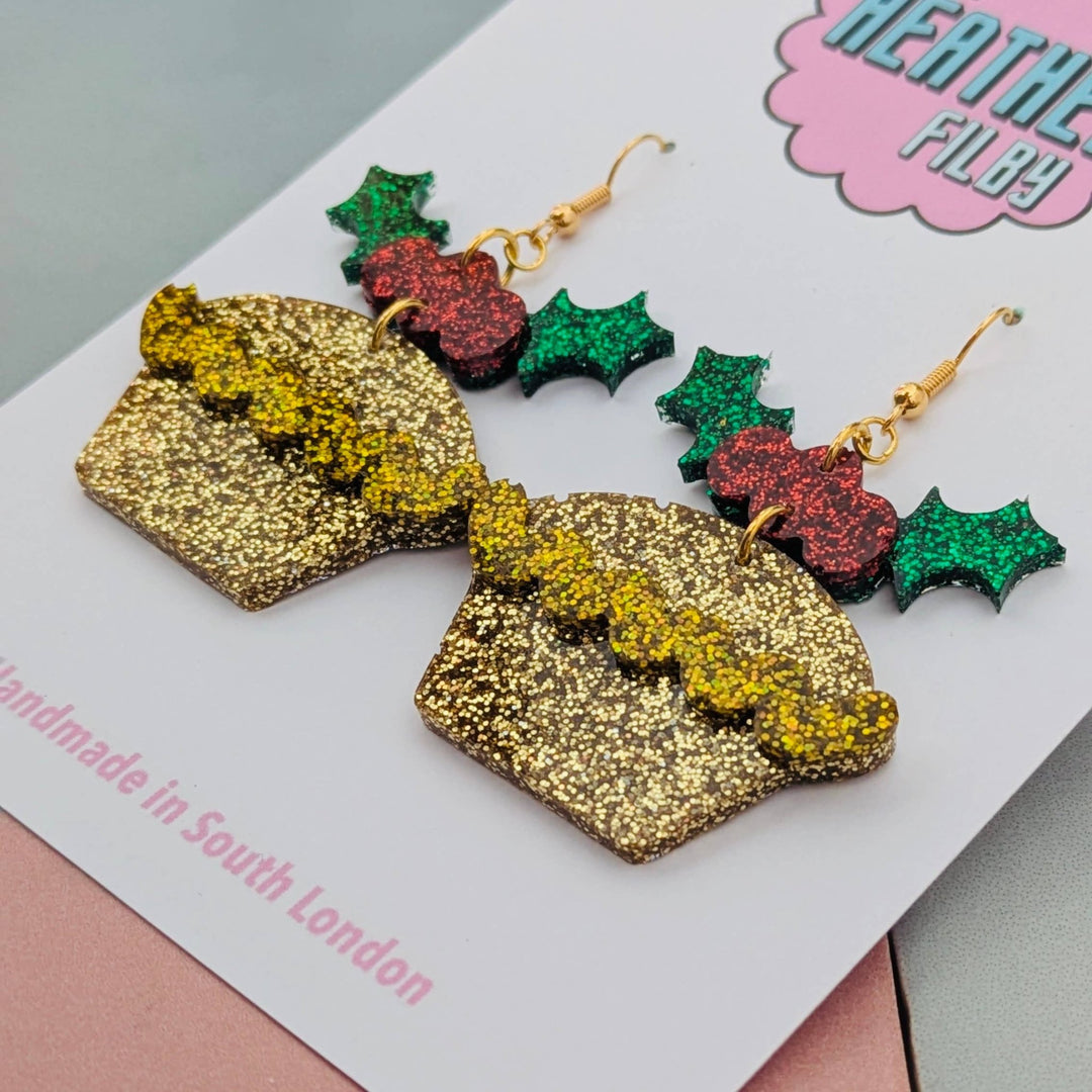 Mince Pie Glitter Christmas Earrings - Violet Elizabeth - Jewellery