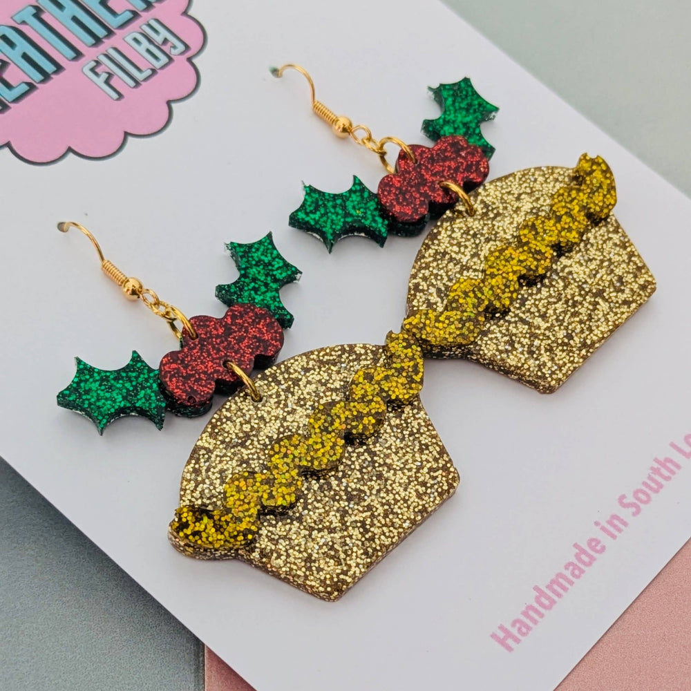 Mince Pie Glitter Christmas Earrings - Violet Elizabeth - Jewellery